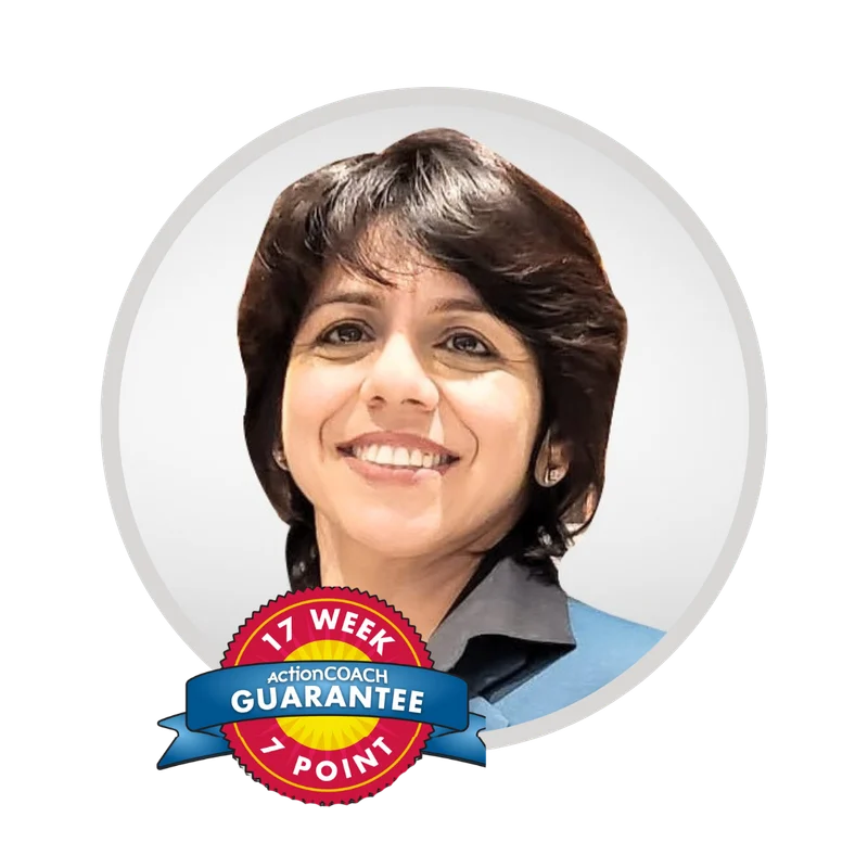 Portrait of Anshul Verma with the ActionCOACH 17-week guarantee badge